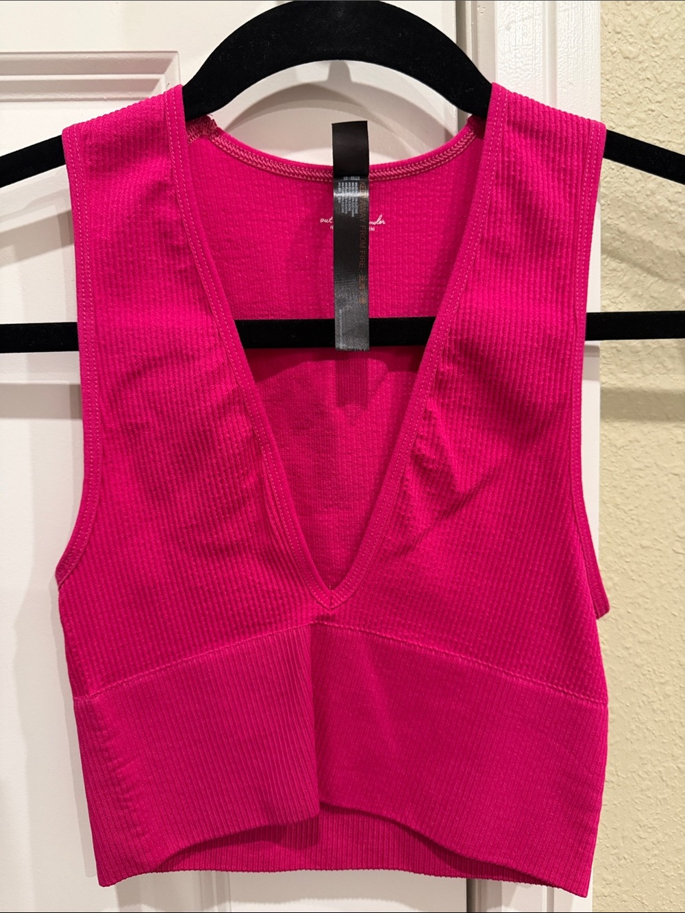 Urban Outfitters Hot Pink Ribbed Deep V Crop Tank